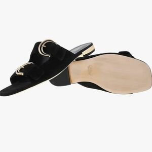 Chloe Black Mules with Gold Buckles
